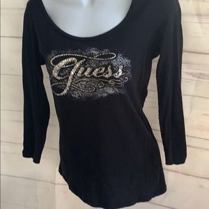 Guess 3/4 Sleeve Black Top